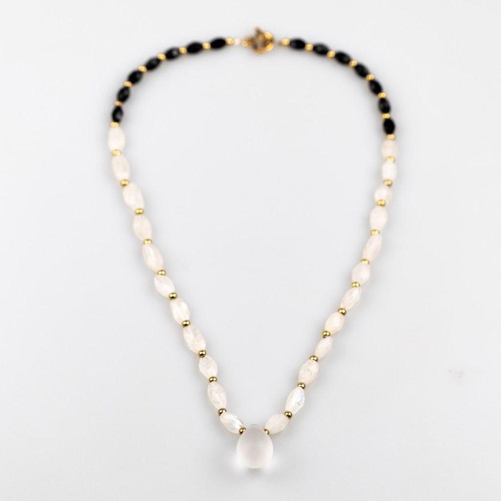 Black & White Quartz Teardrop Necklace